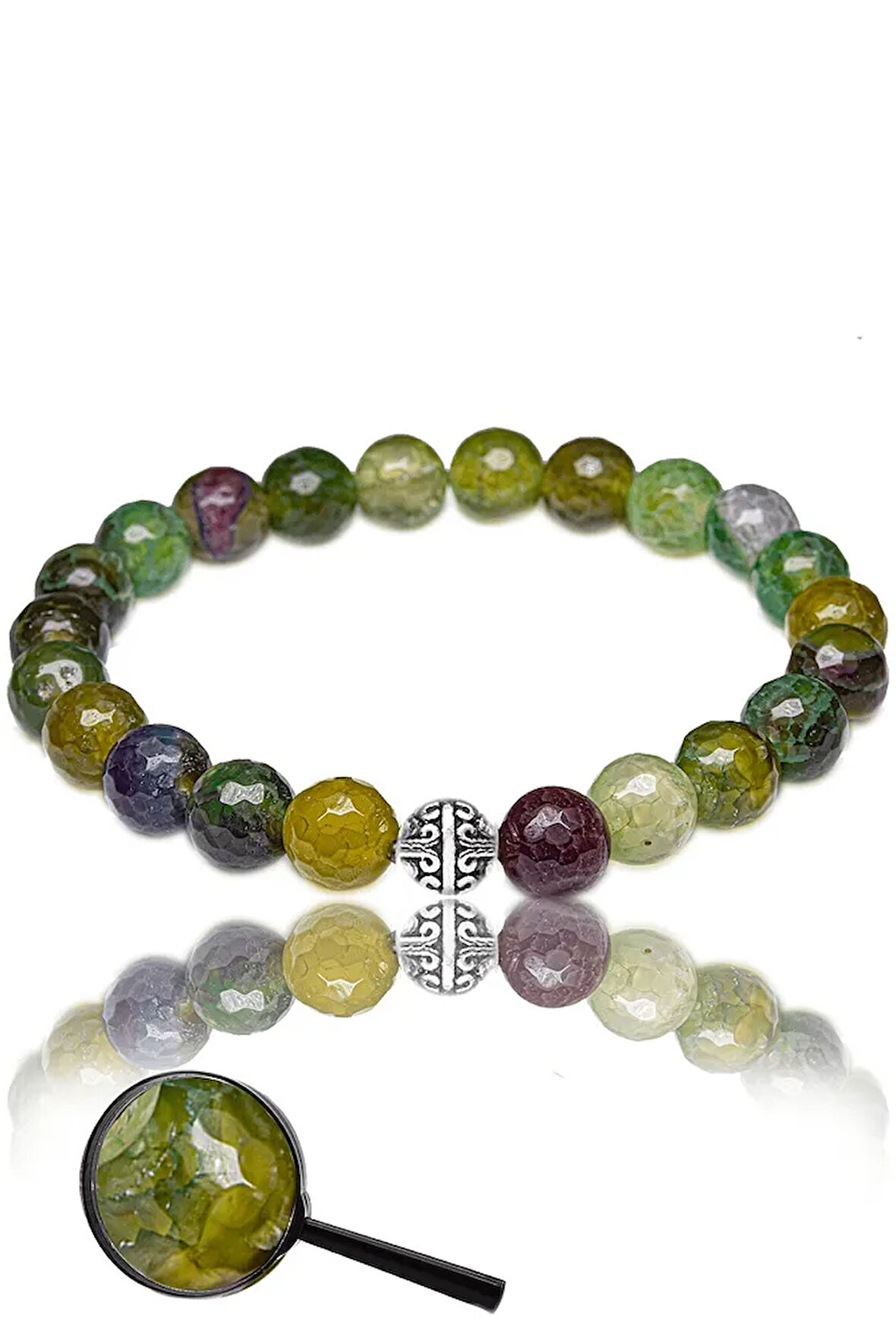 Sertifikalı Fasetli Aaa+ Yosun Akik Taşı Bileklik - Gümüş Aparatlı