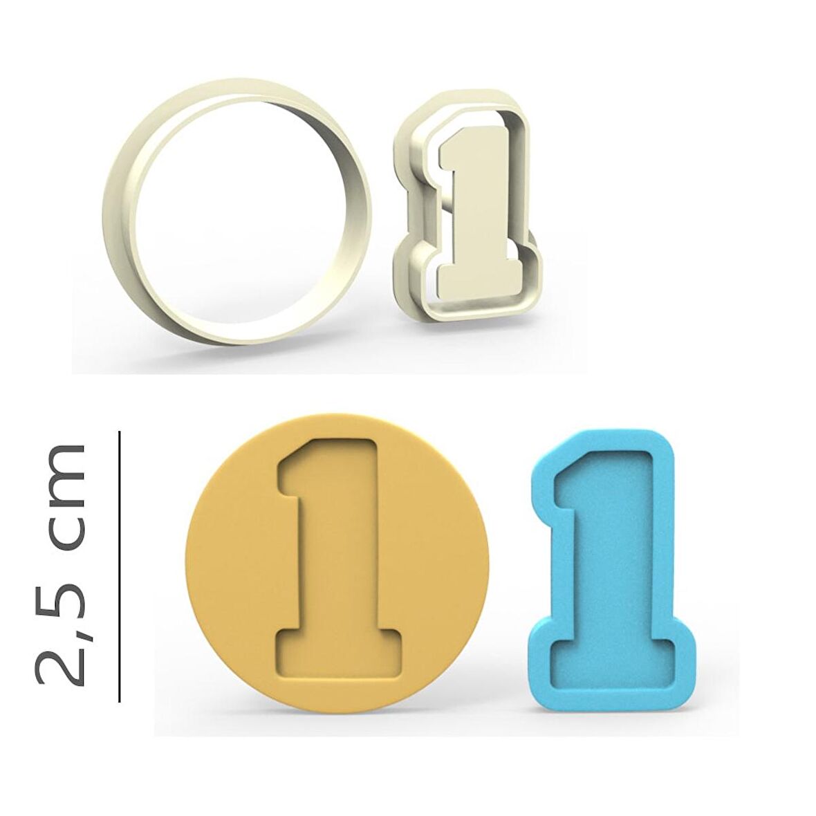1 Rakam Kurabiye, Bisküvi, Kolye Ucu, Mühür Kalıp Seti - 2,5 cm