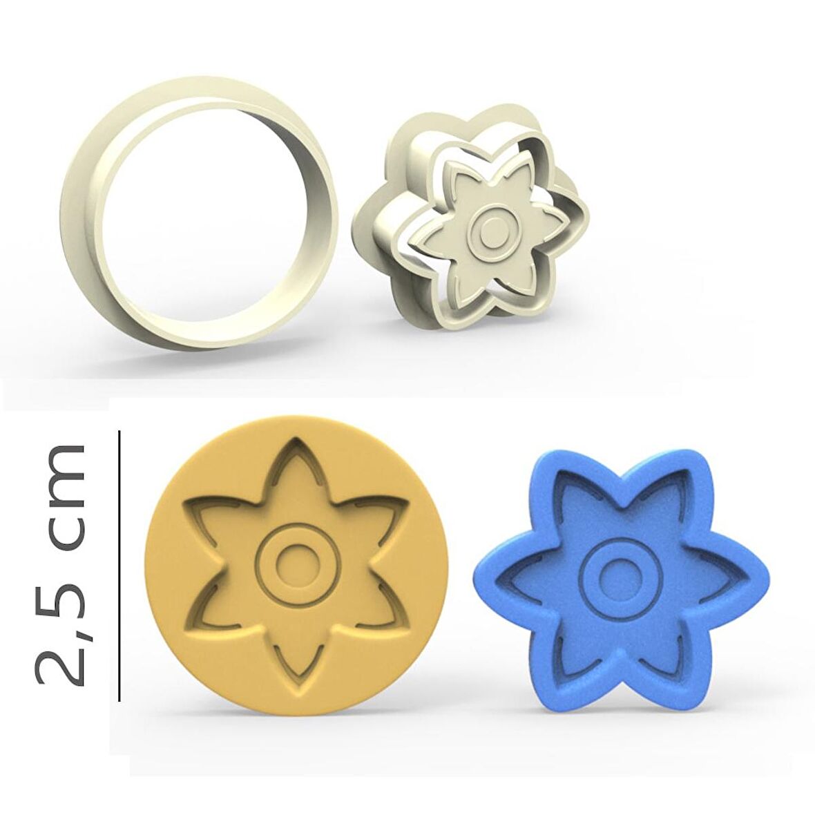 6 Kenarlı Çiçek Kurabiye, Bisküvi, Kolye Ucu, Mühür Kalıp Seti - 2,5 cm