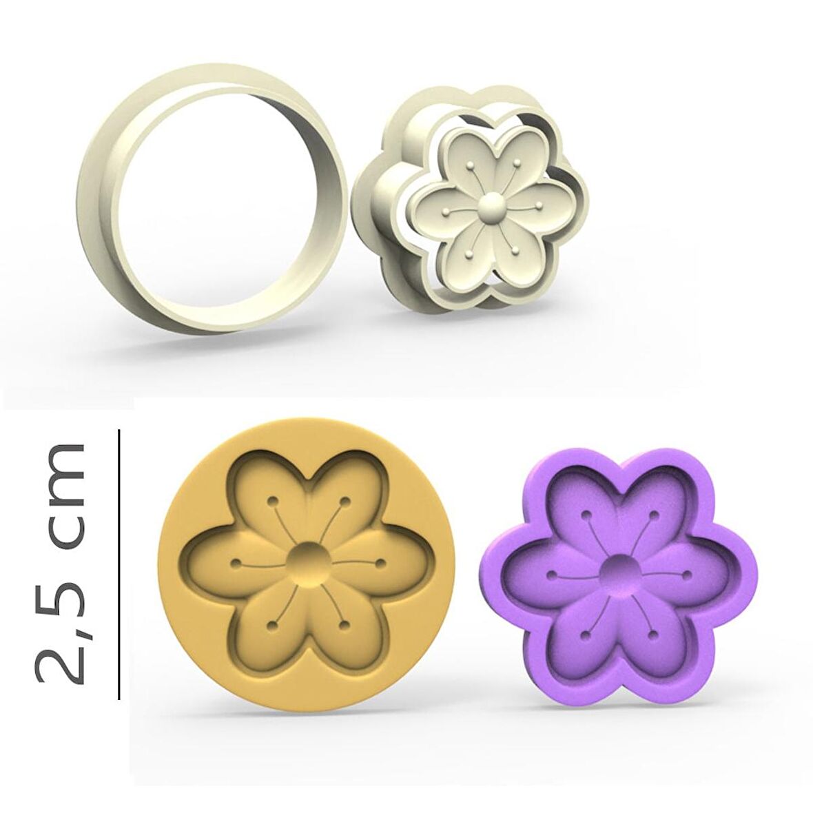 6 Yapraklı Çiçek Kurabiye, Bisküvi, Kolye Ucu, Mühür Kalıp Seti - 2,5 cm