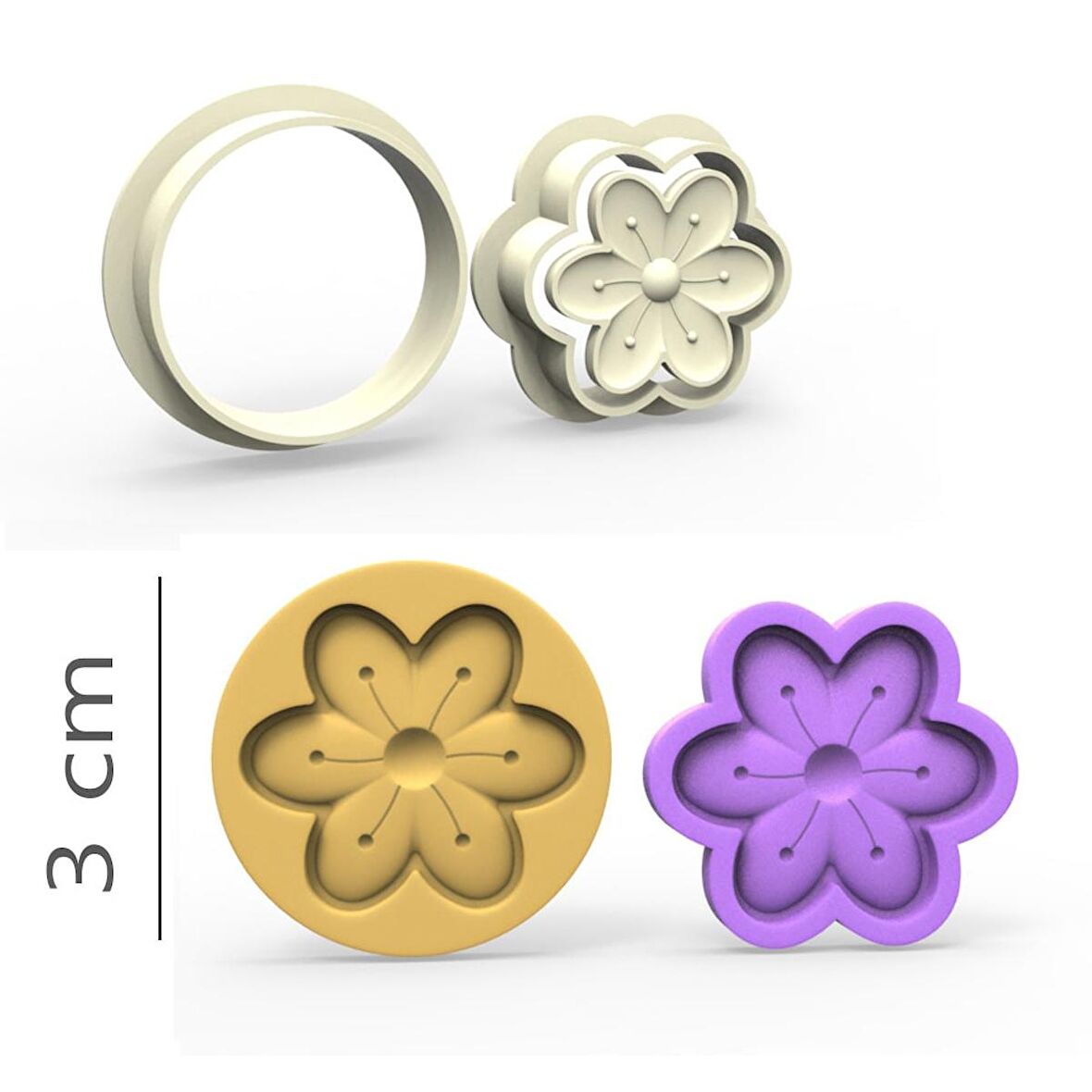6 Yapraklı Çiçek Kurabiye, Bisküvi, Kolye Ucu, Mühür Kalıp Seti - 3 cm