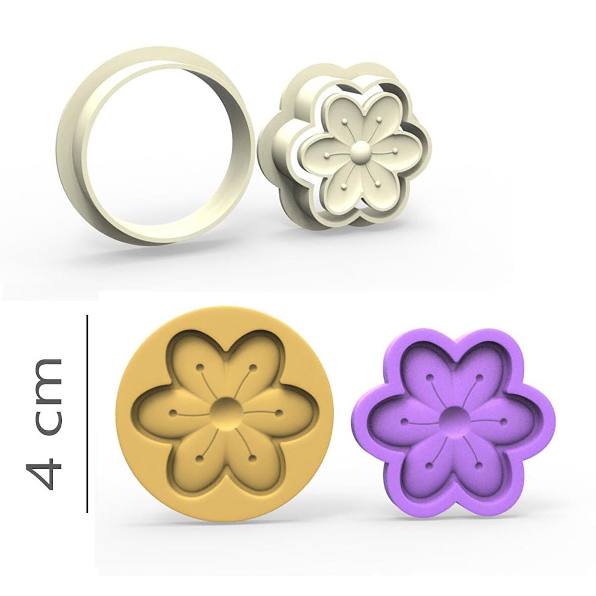 6 Yapraklı Çiçek Kurabiye, Bisküvi, Kolye Ucu, Mühür Kalıp Seti - 4 cm