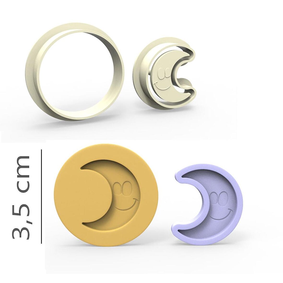 Ay Kurabiye, Bisküvi, Kolye Ucu, Mühür Kalıp Seti - 3,5 cm