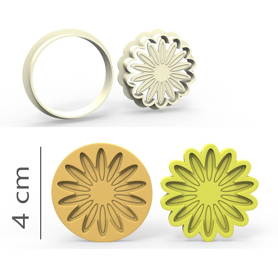 Ayçiçek Kurabiye, Bisküvi, Kolye Ucu, Mühür Kalıp Seti - 4 cm