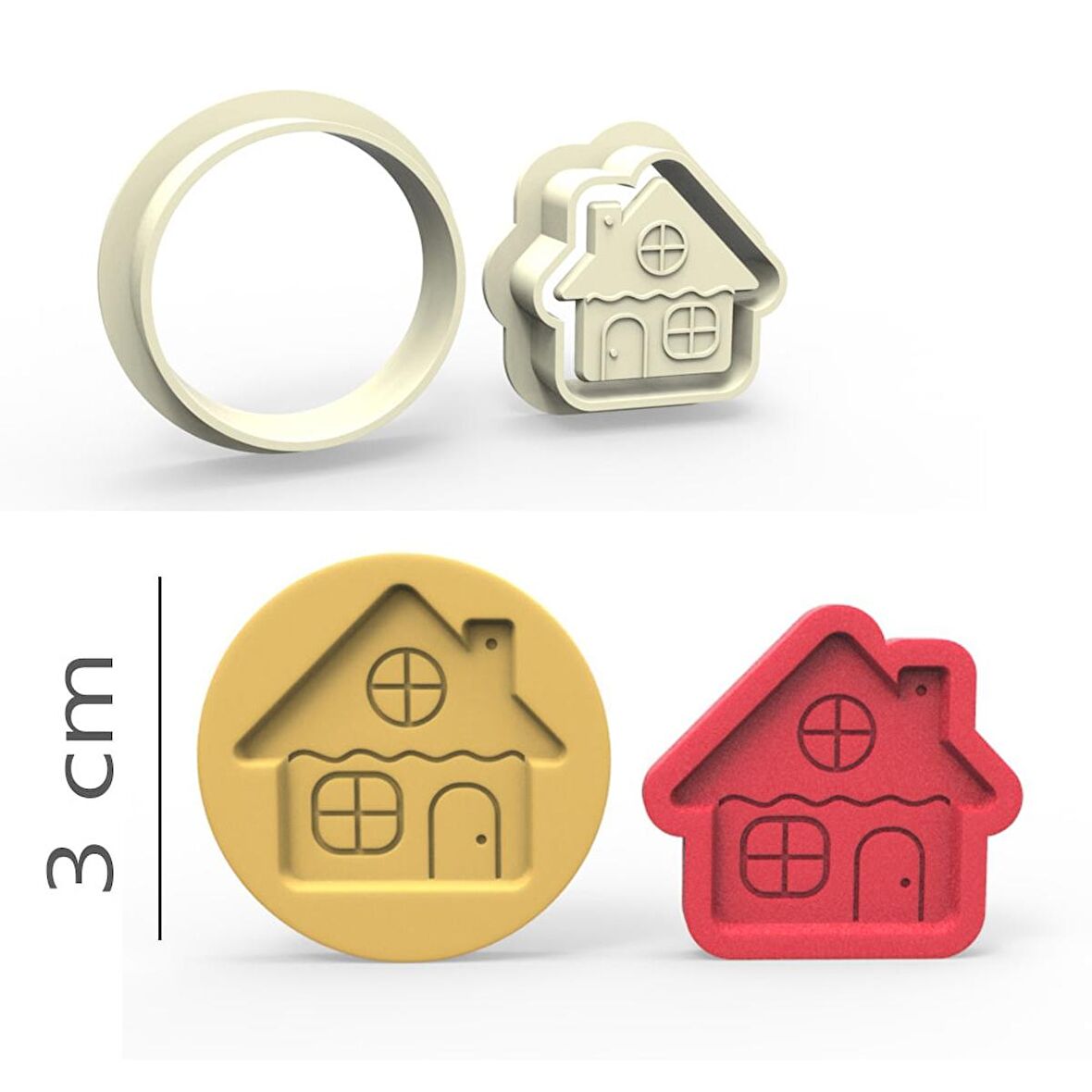 Ev Kurabiye, Bisküvi, Kolye Ucu, Mühür Kalıp Seti - 3 cm