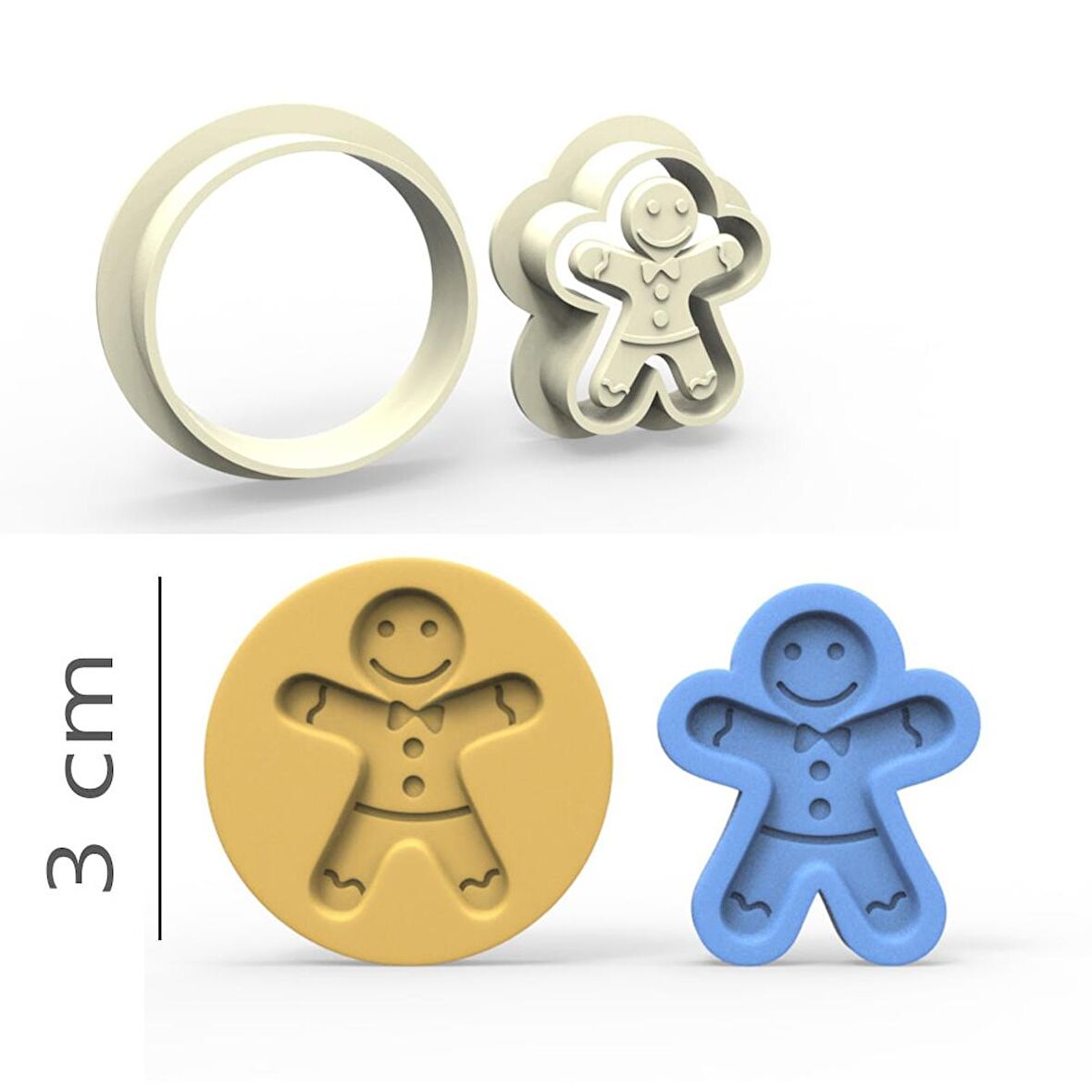 Gingerman Kurabiye, Bisküvi, Kolye Ucu, Mühür Kalıp Seti - 3 cm