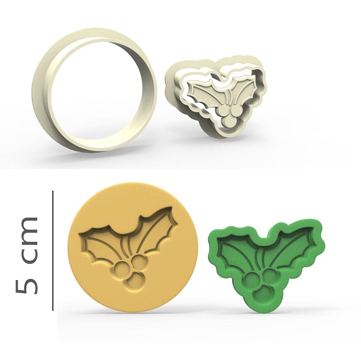 Yılbaşı Yaprak Kurabiye, Bisküvi, Kolye Ucu, Mühür Kalıp Seti - 5 cm