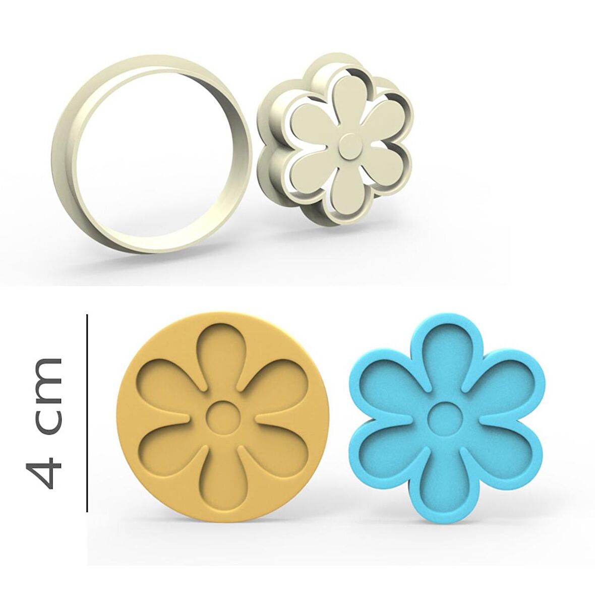 İnsta Çiçek Kurabiye, Bisküvi, Kolye Ucu, Mühür Kalıp Seti - 4 cm