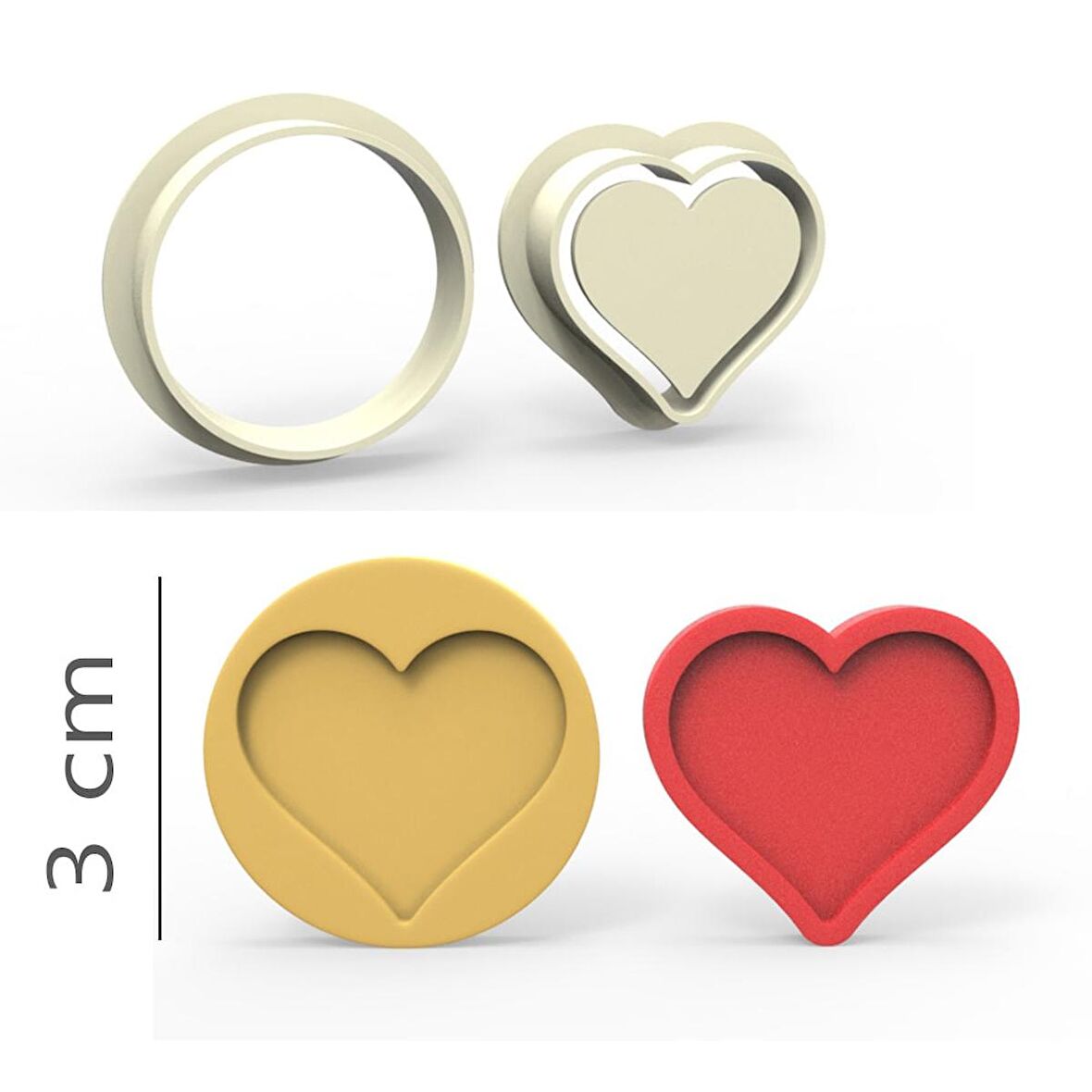 Kalp Kurabiye, Bisküvi, Kolye Ucu, Mühür Kalıp Seti - 3 cm