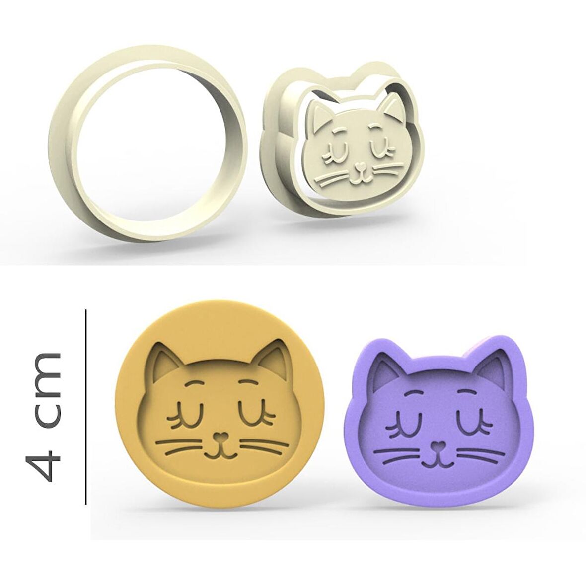Kedi Kurabiye, Bisküvi, Kolye Ucu, Mühür Kalıp Seti - 4 cm