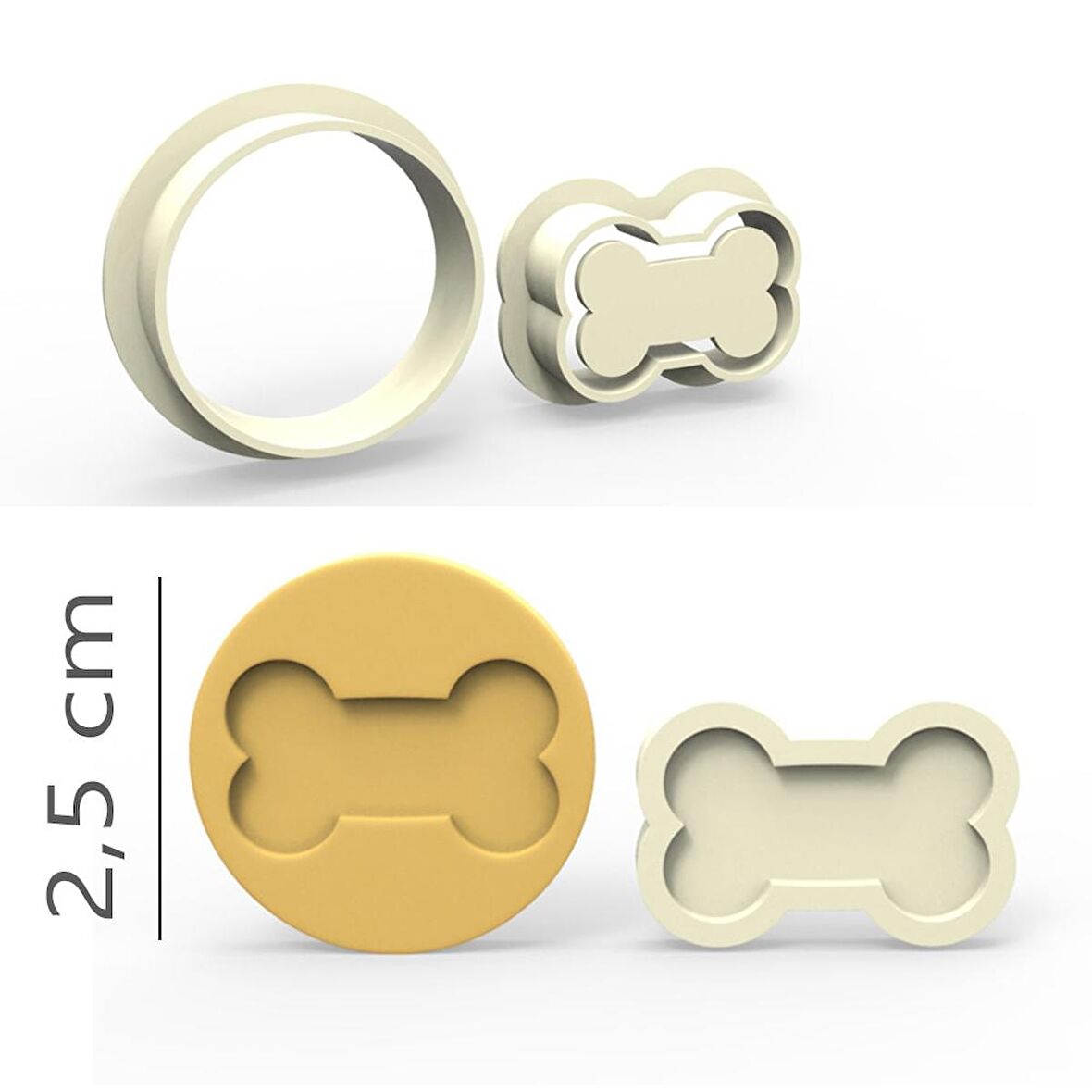 Kemik Kurabiye, Bisküvi, Kolye Ucu, Mühür Kalıp Seti - 2,5 cm