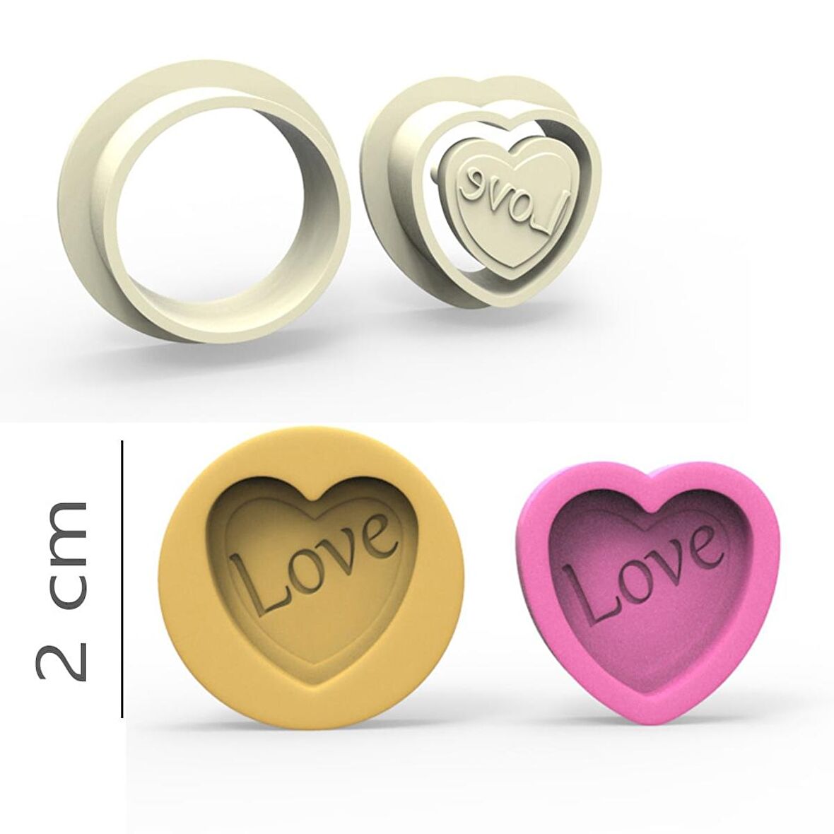 Love Kurabiye, Bisküvi, Kolye Ucu, Mühür Kalıp Seti - 2 cm