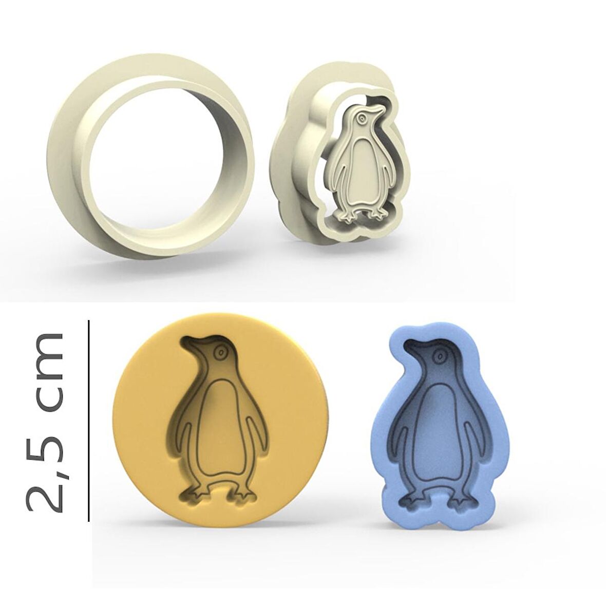Penguen Kurabiye, Bisküvi, Kolye Ucu, Mühür Kalıp Seti - 2,5 cm