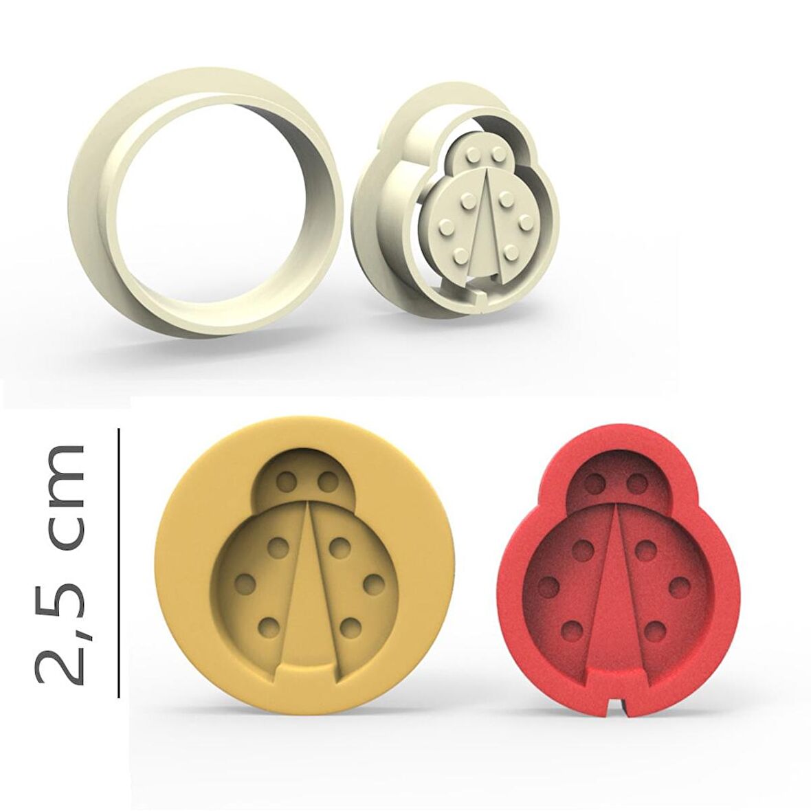 Uğur Böceği Kurabiye, Bisküvi, Kolye Ucu, Mühür Kalıp Seti - 2,5 cm