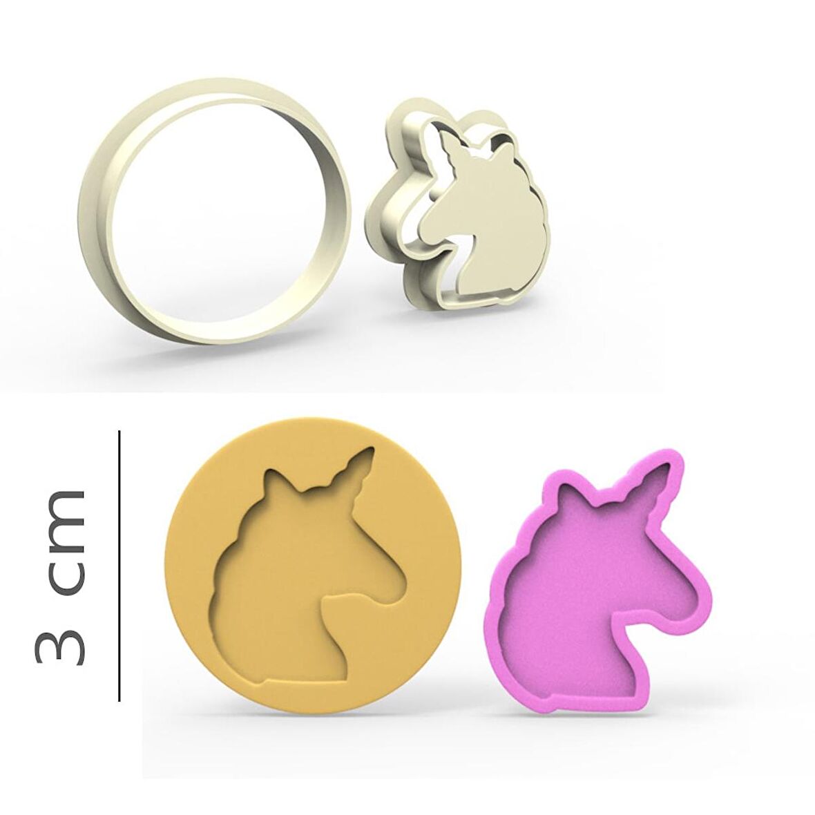 Unicorn Kurabiye, Bisküvi, Kolye Ucu, Mühür Kalıp Seti - 3 cm