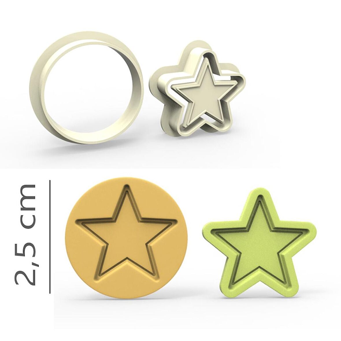 Yıldız Kurabiye, Bisküvi, Kolye Ucu, Mühür Kalıp Seti - 2,5 cm