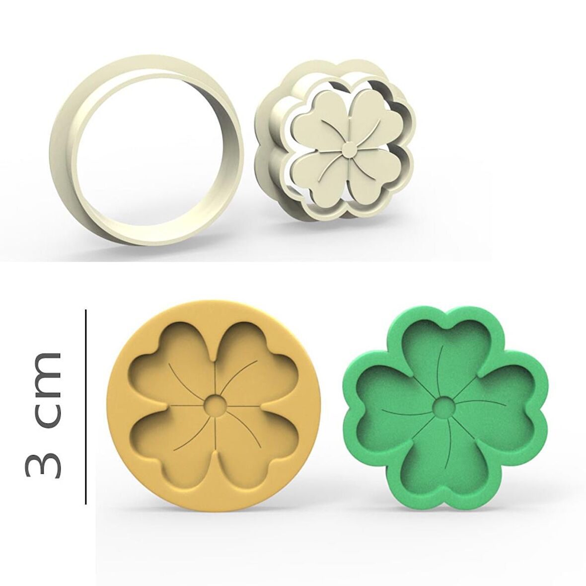 Yonca Kurabiye, Bisküvi, Kolye Ucu, Mühür Kalıp Seti - 3 cm