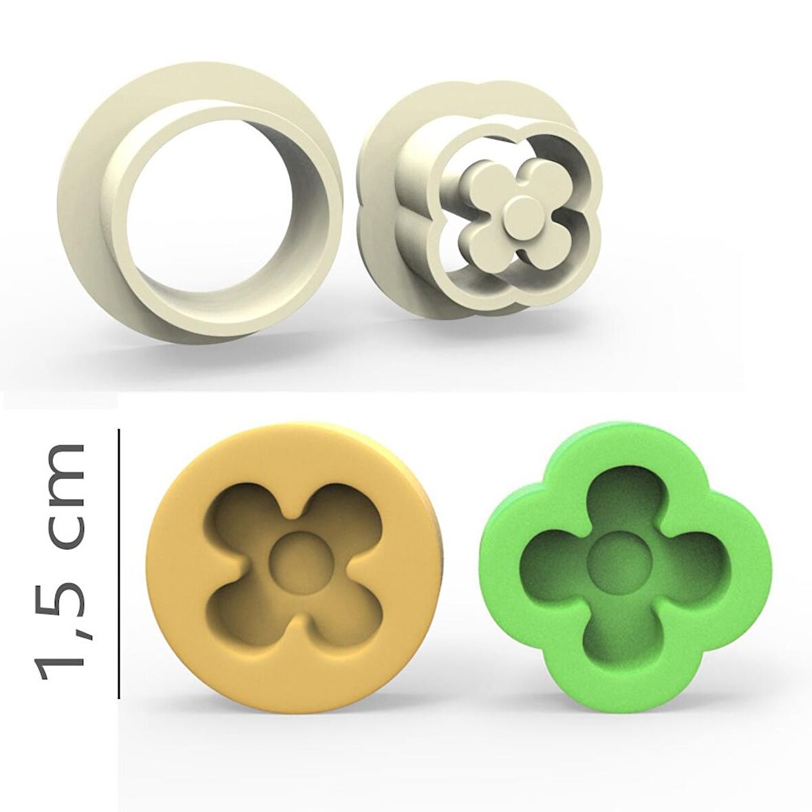 Yonca Kurabiye, Bisküvi, Kolye Ucu, Mühür Kalıp Seti - 1,5 cm