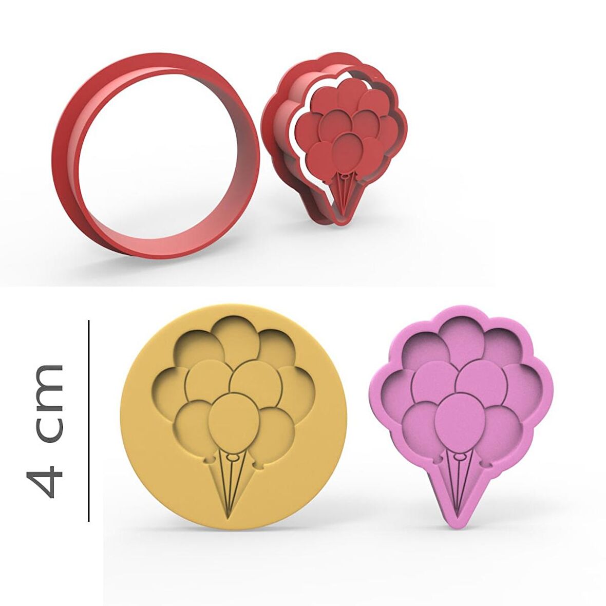 Balonlar - Kurabiye, Bisküvi, Kolye Ucu Kalıp Seti - 4 cm