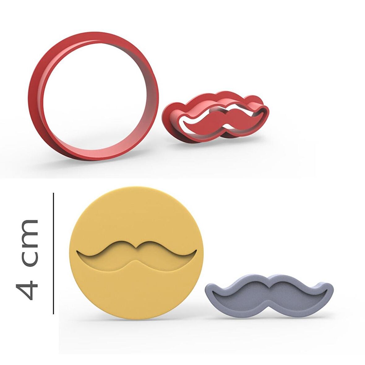 Bıyık - Kurabiye, Bisküvi, Kolye Ucu Kalıp Seti - 4 cm