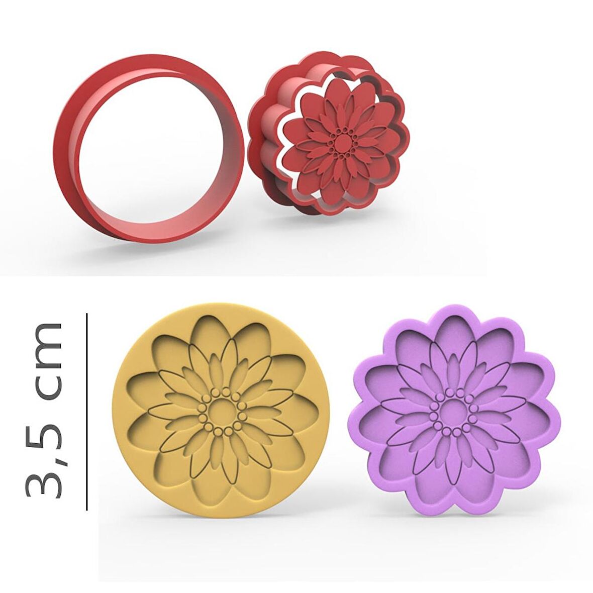 Çiçek Desenli - Kurabiye, Bisküvi, Kolye Ucu Kalıp Seti - 3,5 cm