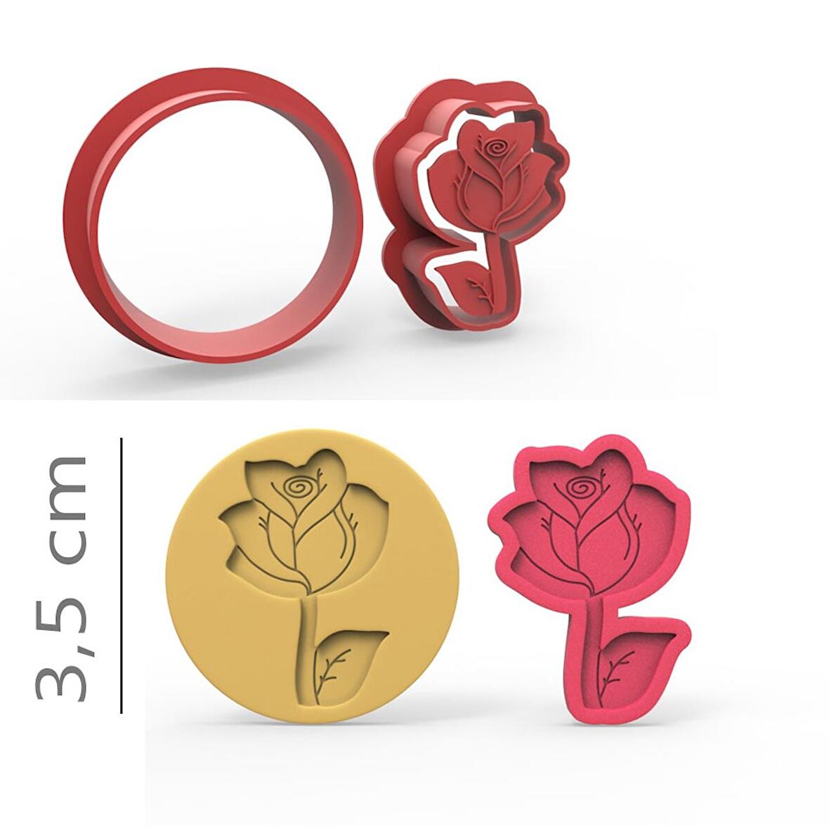 Gül - Kurabiye, Bisküvi, Kolye Ucu Kalıp Seti - 3,5 cm