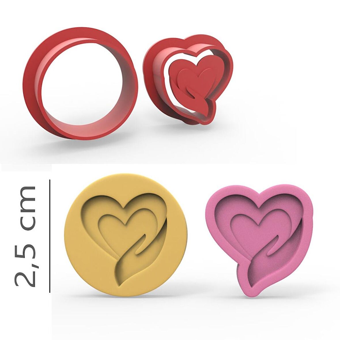 Kalp El - Kurabiye, Bisküvi, Kolye Ucu Kalıp Seti - 2,5 cm