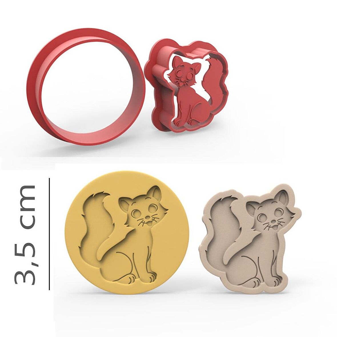 Sevimli Kedi - Kurabiye, Bisküvi, Kolye Ucu Kalıp Seti - 3,5 cm