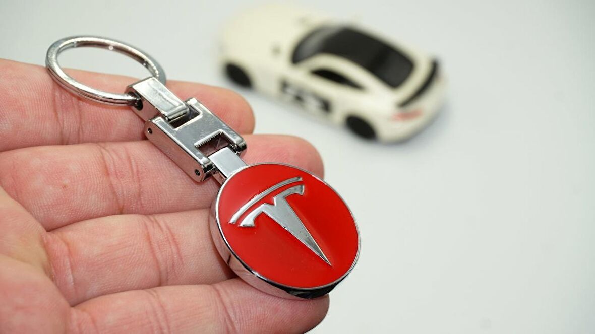 DK Tesla Logo Model 3 S X Y Kırmızı Metal Çift Yön Anahtarlık