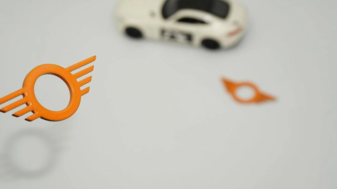 DK Tuning Mini Cooper Kapı Pimi Çerçeveleri Turuncu ABS Logo Arma Seti