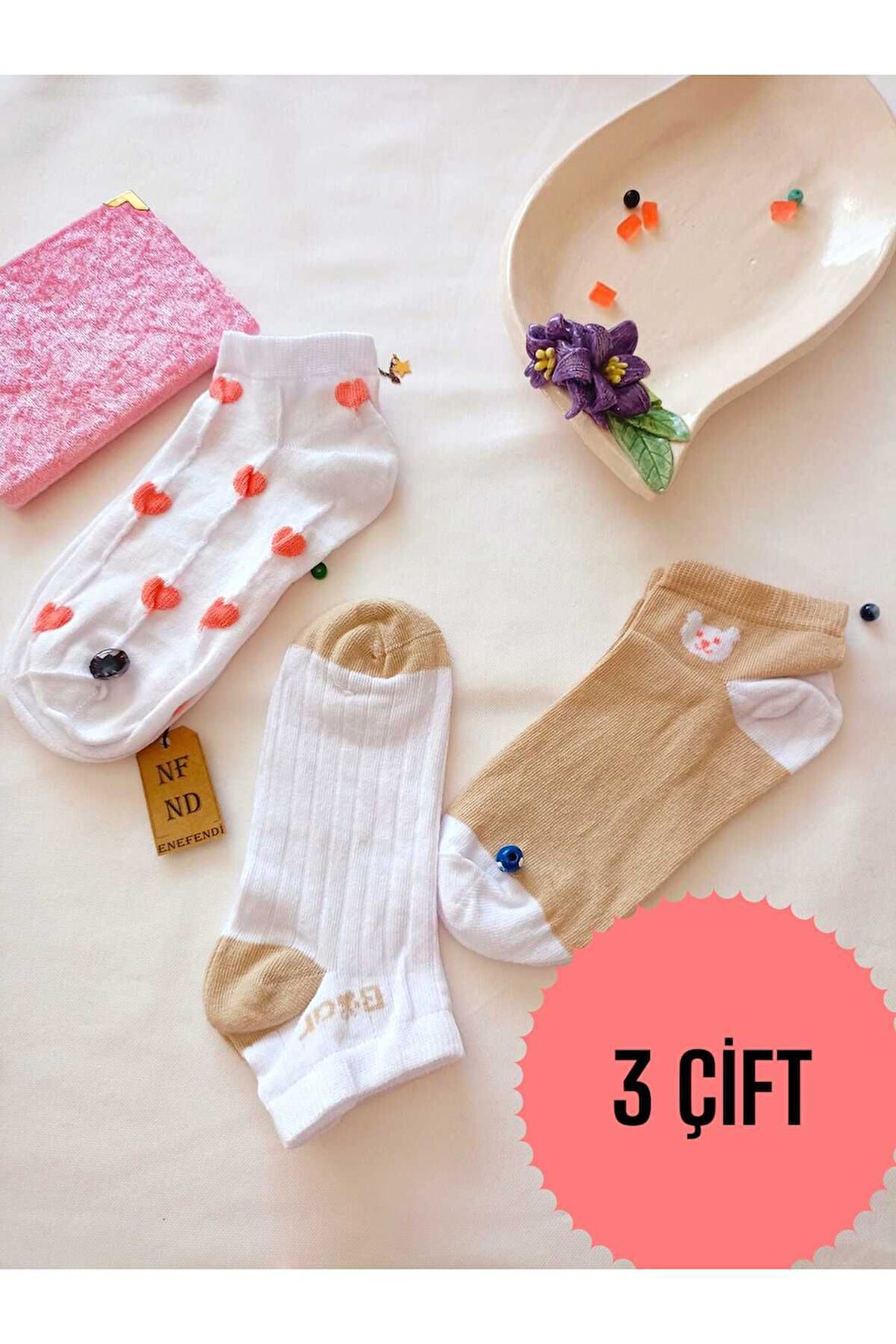 3 ÇİFT PATİK ÇORAP YUMUŞAK DİKİŞSİZ BURUN KADIN PAMUKLU KISA KONÇ DESENLİ ÇORABI 36-40