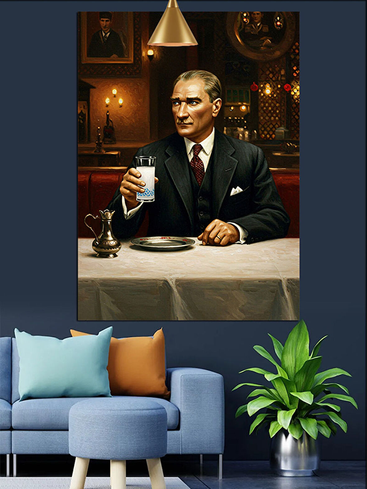 Masada Oturan Atatürk Dekoratif Kanvas - Mdf Ahşap Tablo