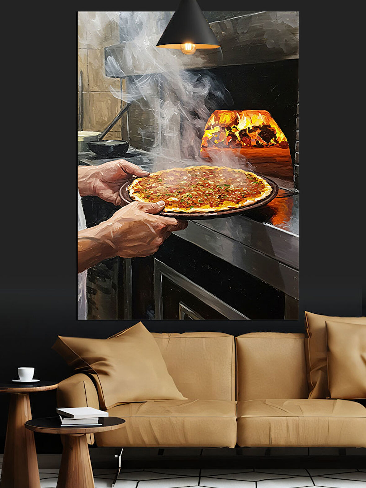 Fırında Pişen Sıcak Lahmacun Dekoratif Kanvas - Mdf Ahşap Tablo