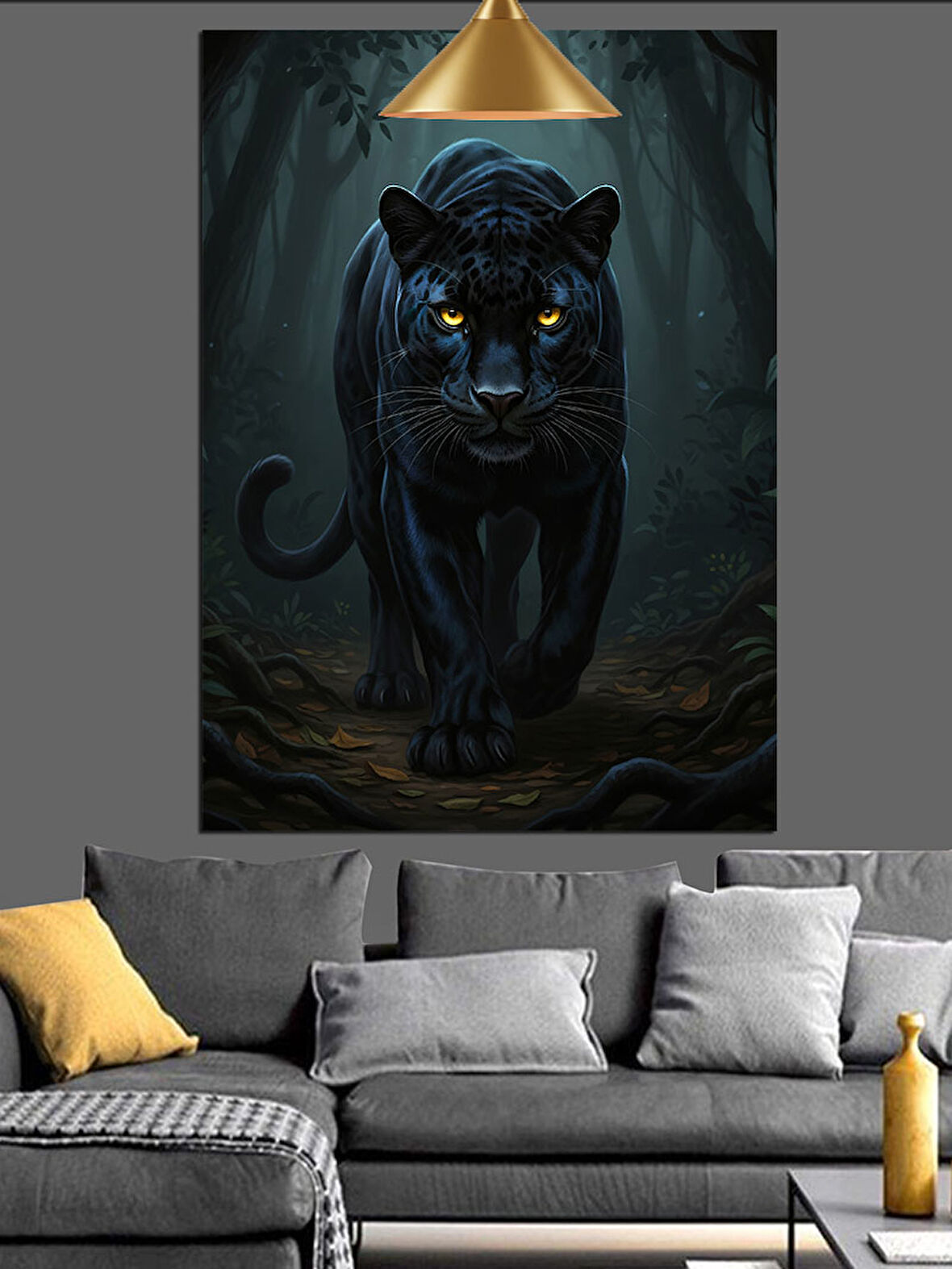 Karanlık Ormanda Kara Panter Dekoratif Kanvas - Mdf Ahşap Tablo