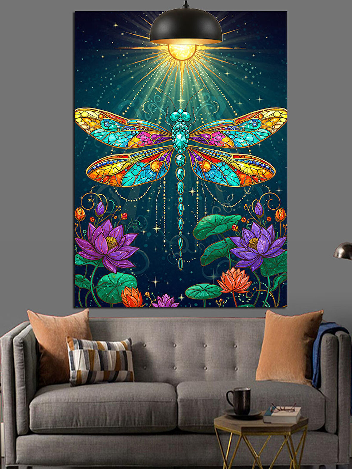 Parlak Yeşil Yusufçuk Böceği İllüstrasyonu Dekoratif Kanvas - Mdf Ahşap Tablo