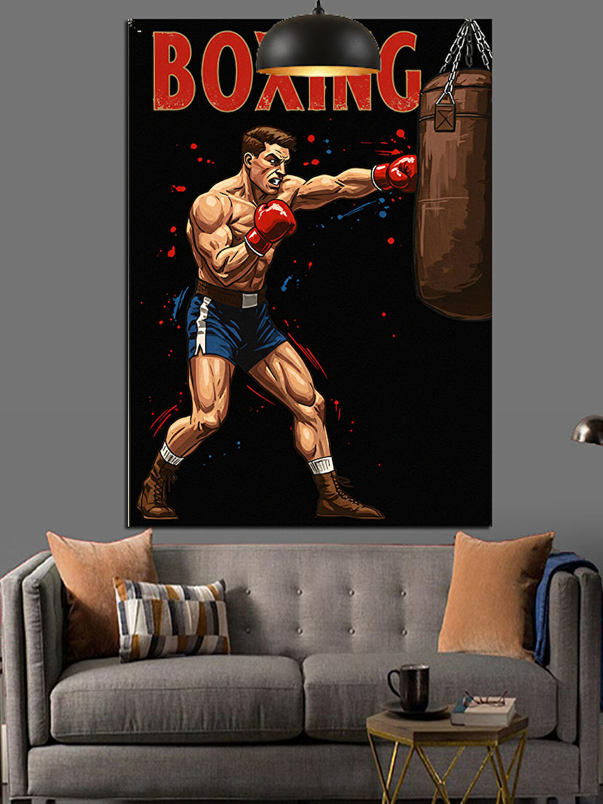 Boks Eldiveni Ve Boxıng Yazısı Dekoratif Kanvas - Mdf Ahşap Tablo