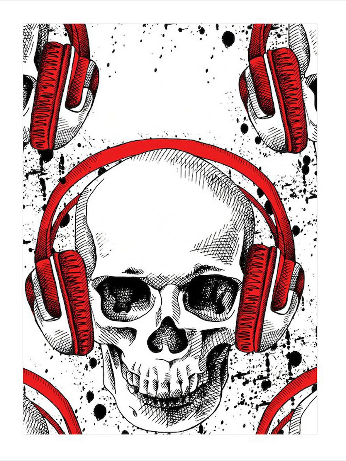Kulaklıklı Kurukafa Mdf poster 18cm X 27cm