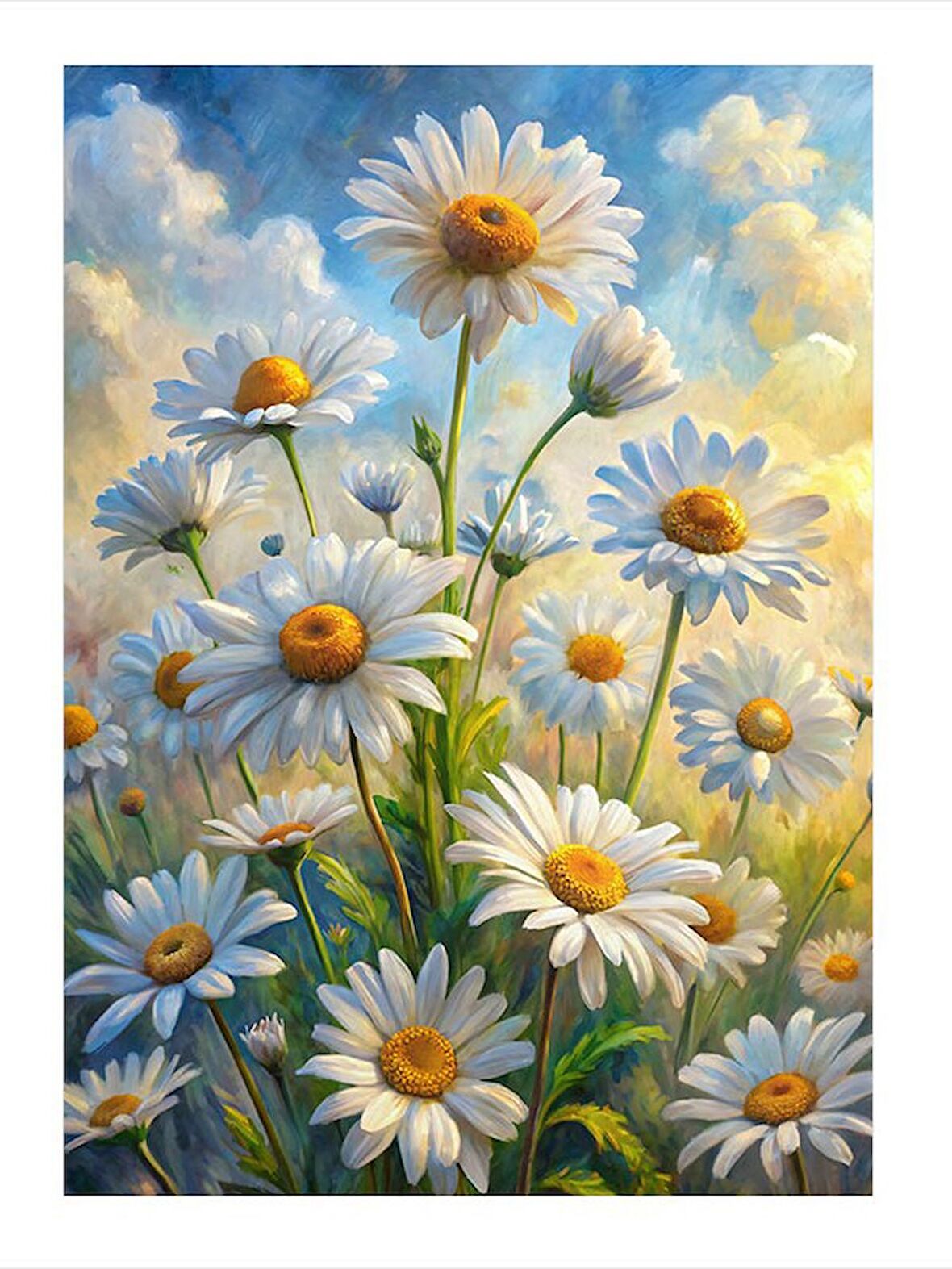 Papatyalar Desenli Ahşap Tablo 50cmX 70cm