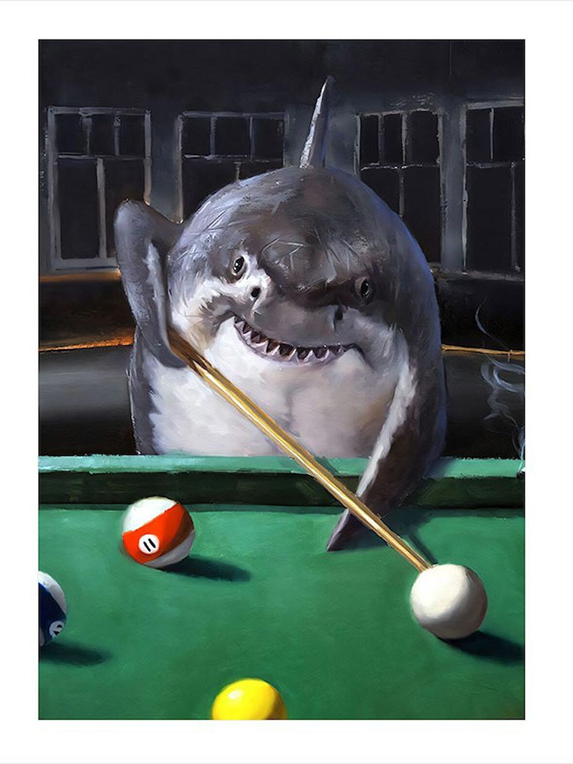 Bilardo Oynayan Köpekbalığı Mdf poster 35cm X50cm
