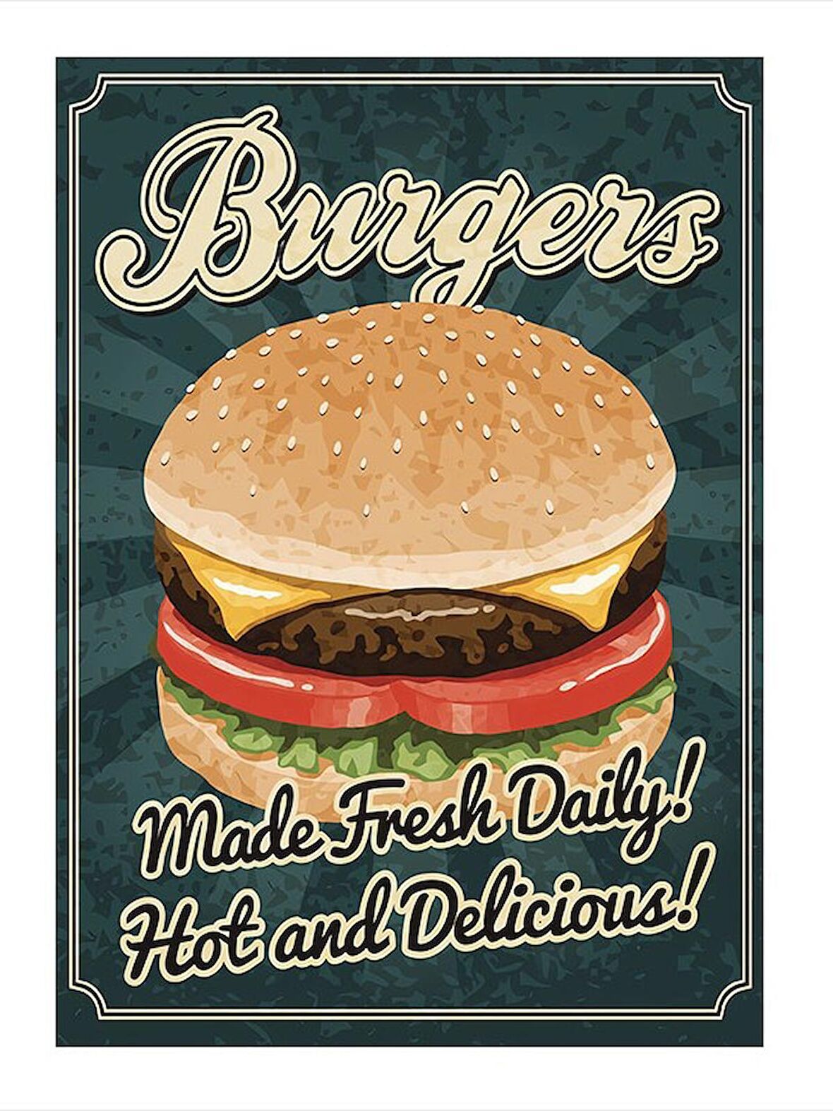 Hamburger Temalı Tasarım Mdf Tablo 18cm X 27cm