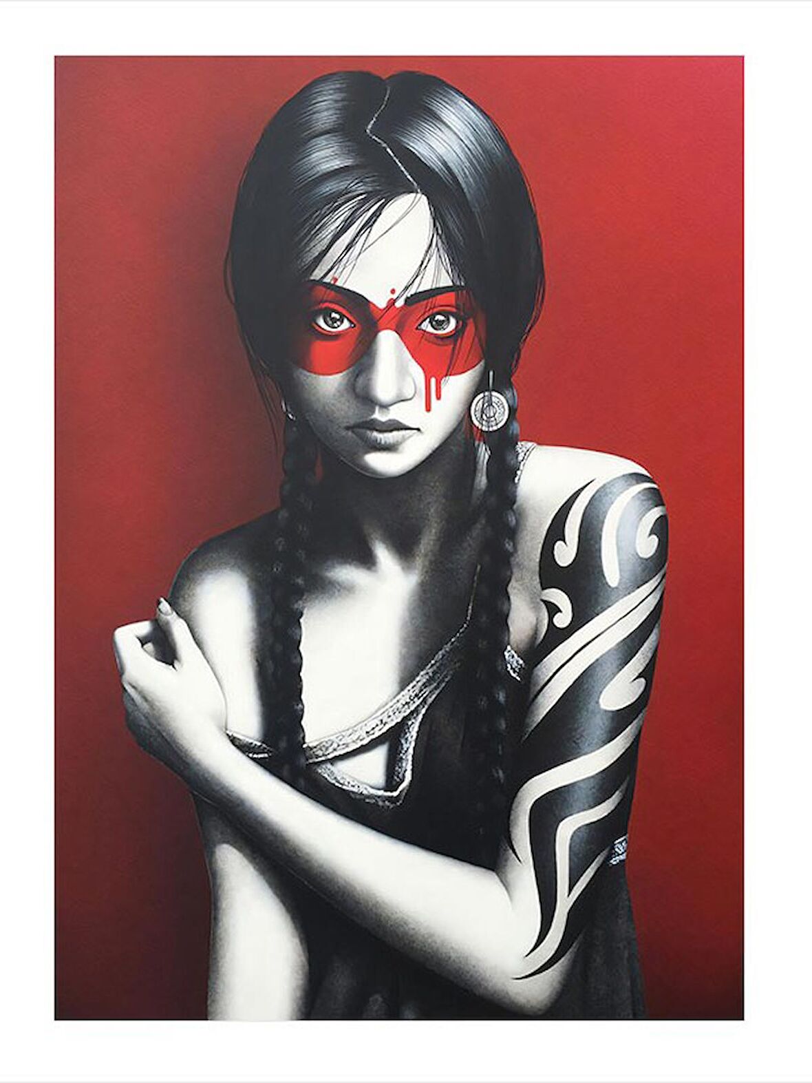 Maskeli Dövmeli Kız Tasarım Mdf Tablo 18cm X 27cm