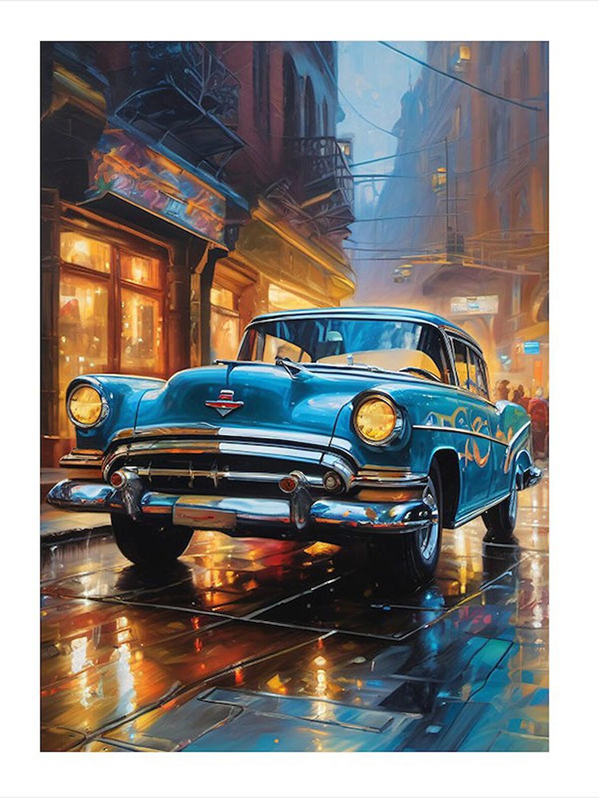 Retro Klasik Mavi Araba Mdf poster 50cmX 70cm