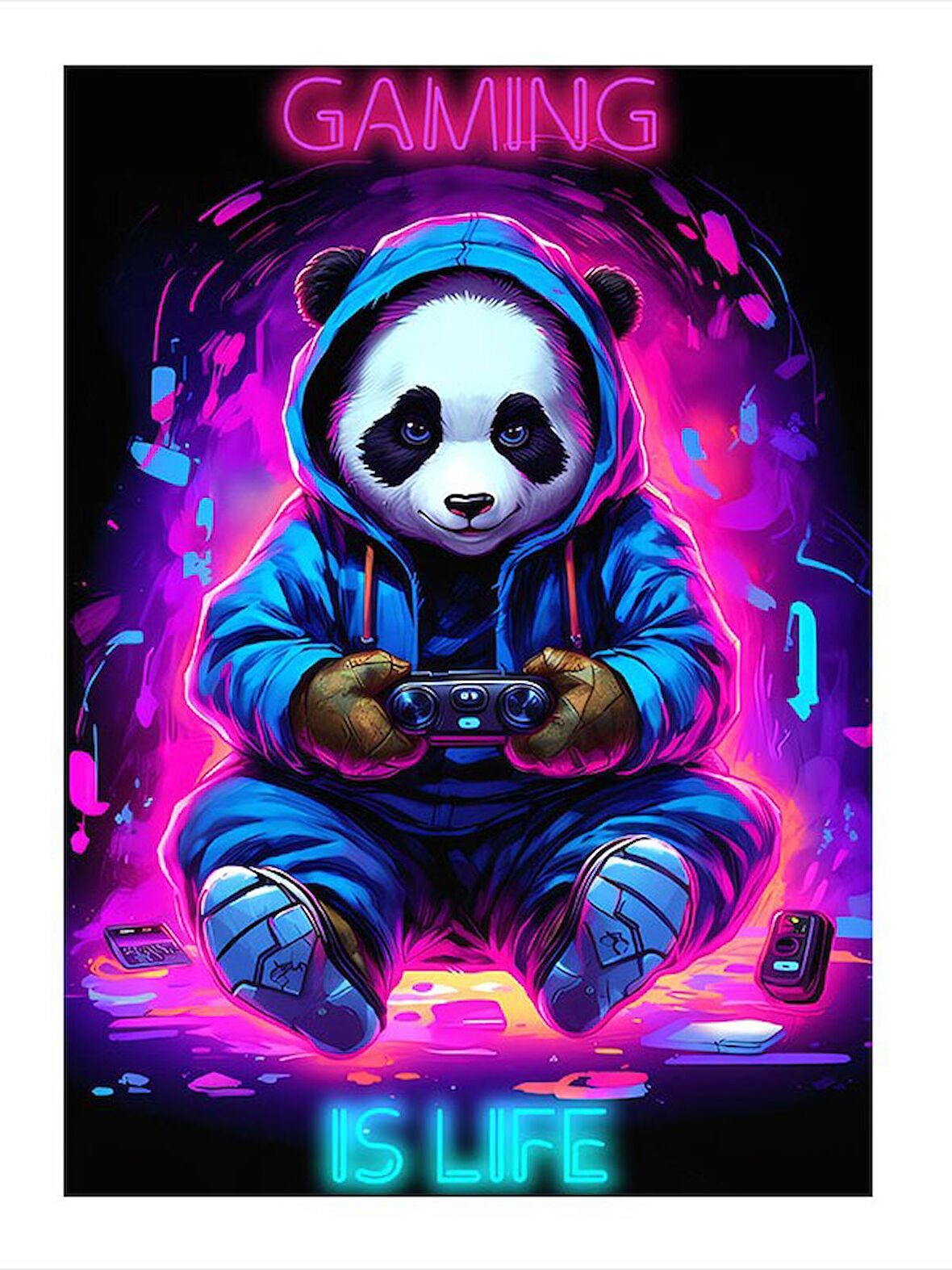 Konsol Oynayan Panda Tasarım Mdf Tablo 35cm X50cm