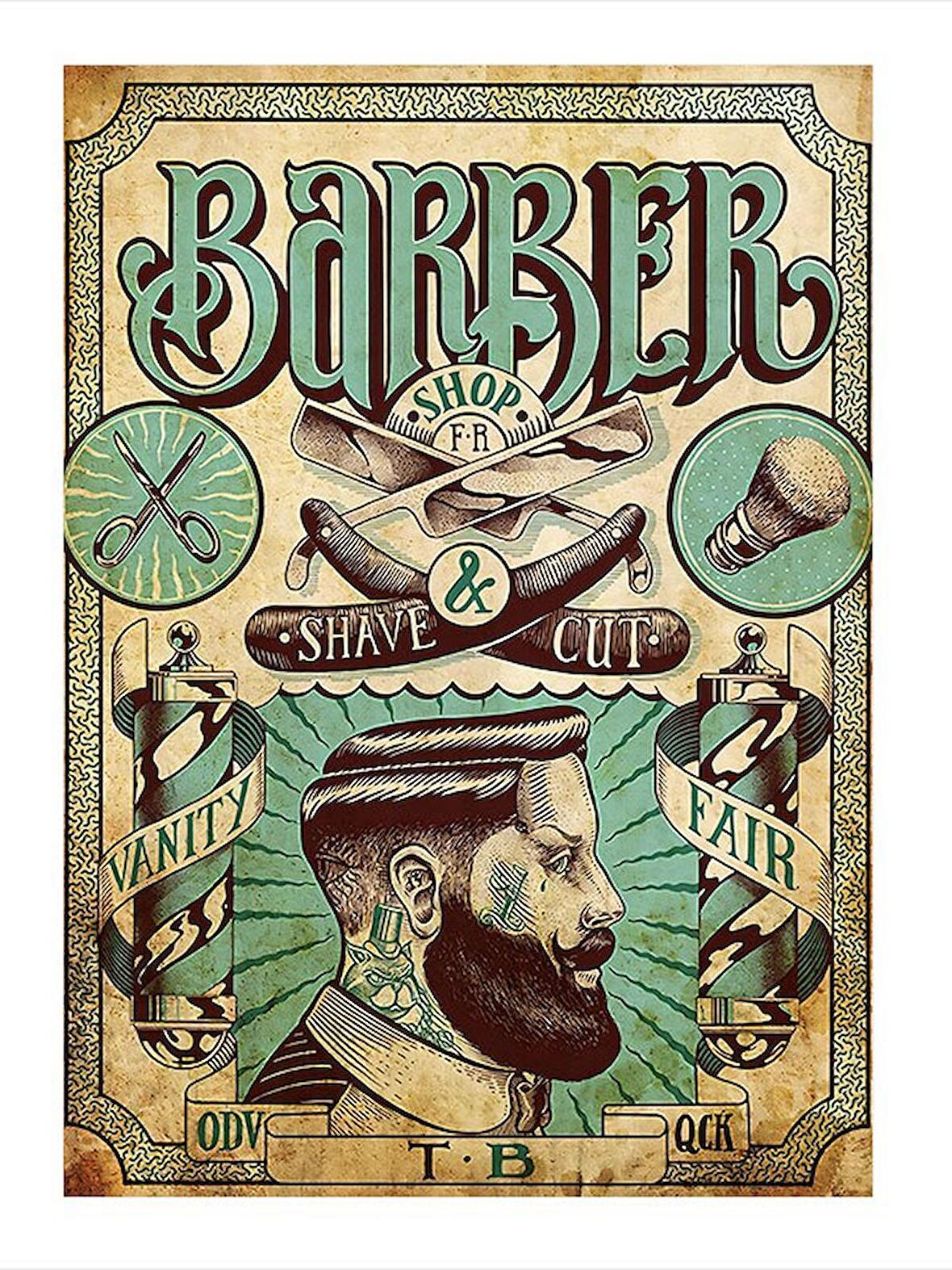 Berber Dükkanı Temalı Art Mdf Poster 50cmX 70cm