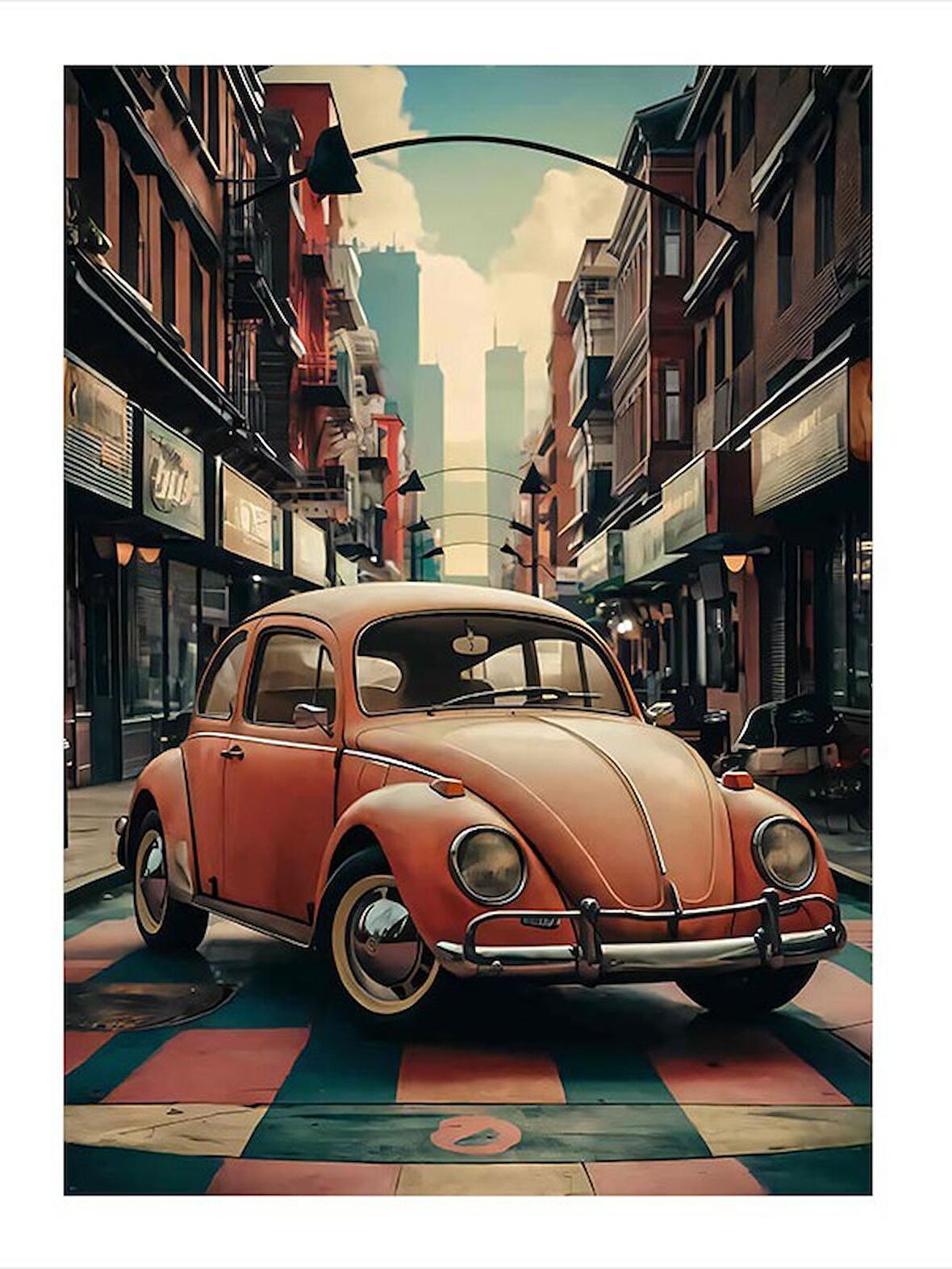 Retro Kırmızı Araba Art Mdf Tablo 35cm X50cm