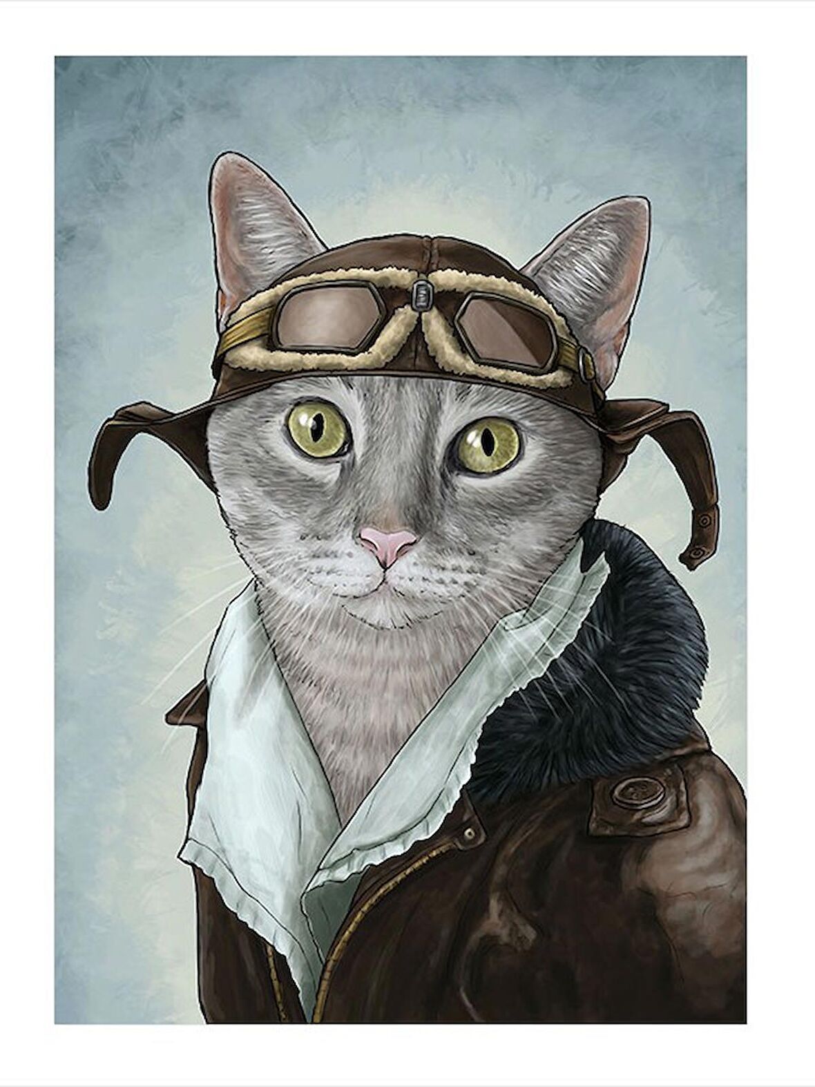 Pilot Kedi Desenli Ahşap Tablo 18cm X 27cm