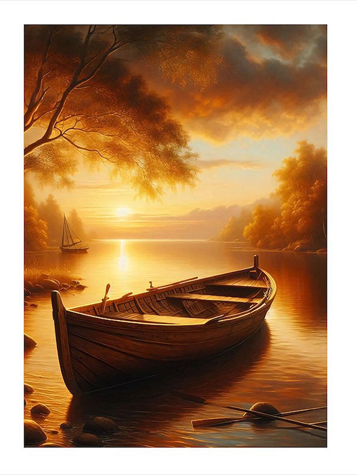 Gün Batımı Ve Kayık Modern Mdf Tablo 50cmX 70cm