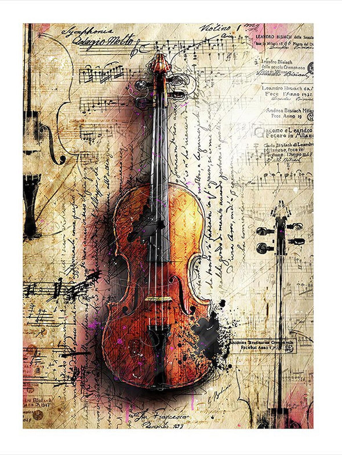 Müzik Notaları Ve Keman Tasarım Ahşap Tablo 25cmX 35cm