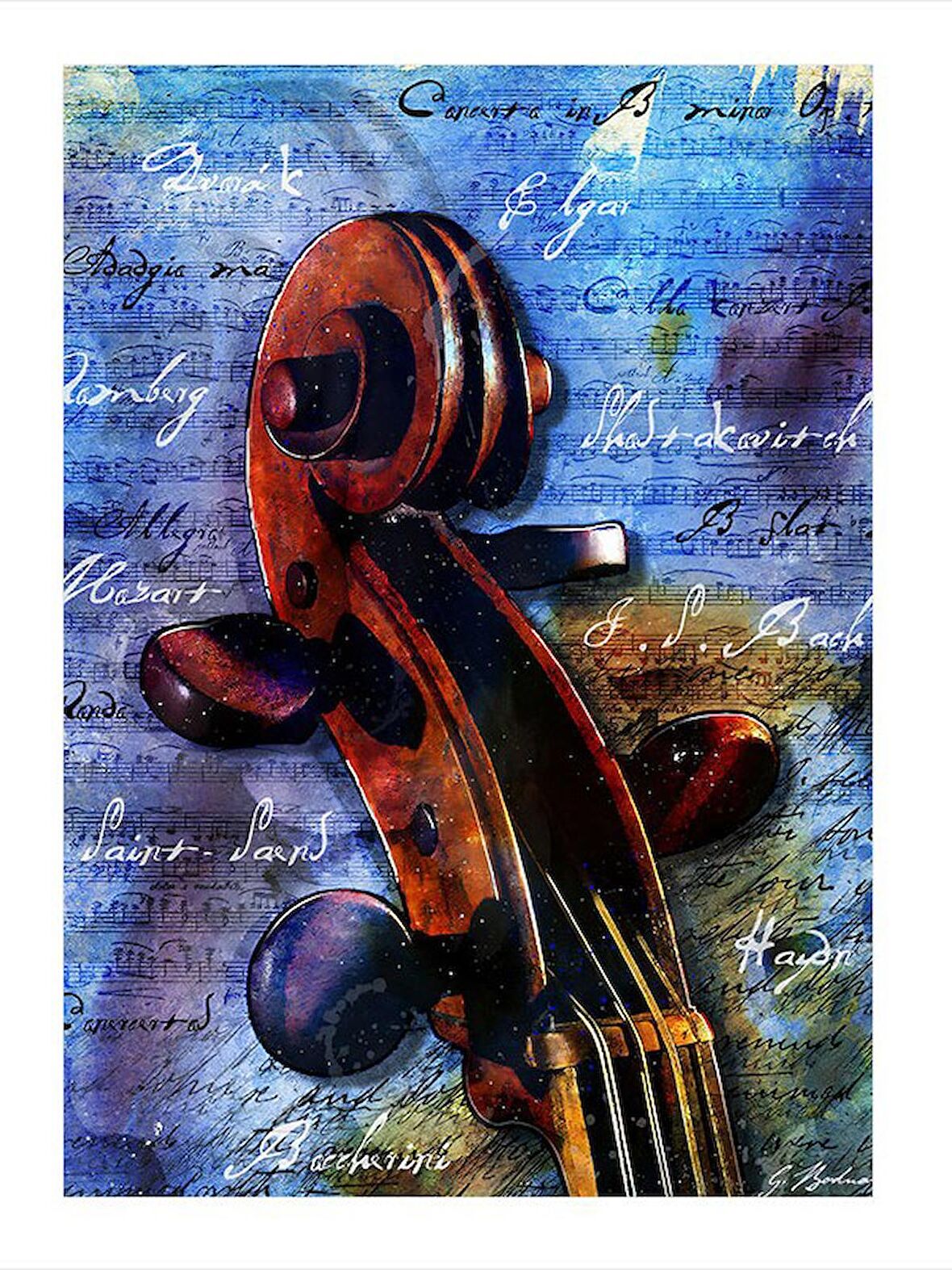 Keman Sapı Ve Notalar Desenli Mdf Tablo 18cm X 27cm