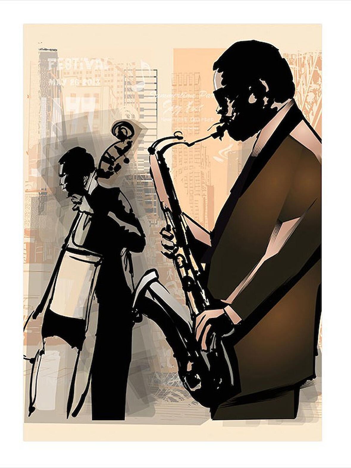 Caz Jazz Müzik Temalı Tasarım Ahşap Tablo 35cm X50cm
